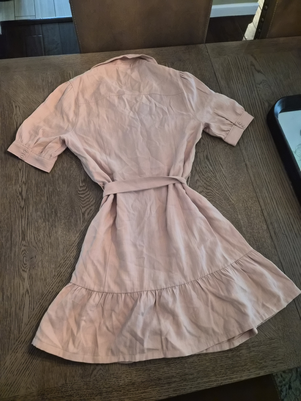 PAIGE Blush Pink Short-Sleeve Shirt Mini Dress with Tie Waist - Picture 3 of 3